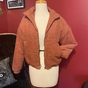 Burnt orange corduroy bomber jacket